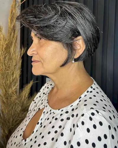 Short-Length Voluminous Wedge Bob with Layered Bangs for thick hair over 60