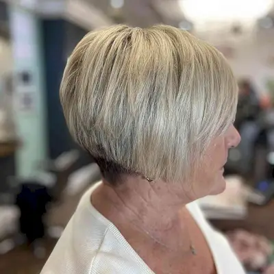 Jaw-Length Bob with Undercut on Ladies Over 60 with Thick Hair