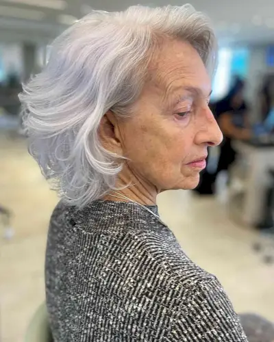 Messy Wavy Bob with Feathered Layers for Seniors Over 60 with Dense Hair