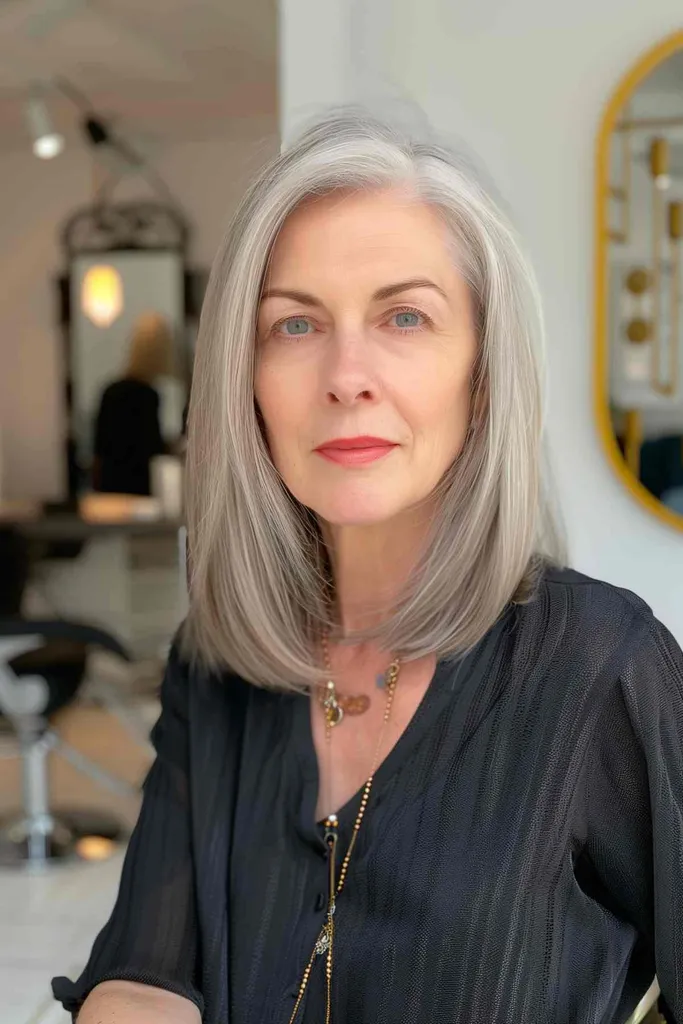 Femeie cu păr neted, drept, de lungime medie, cu straturi moi.' title=