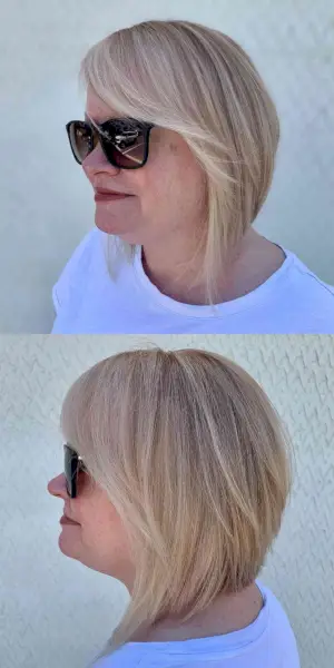 Inverted Bob with Side Bangs for Round Faces for Women Over Forty
