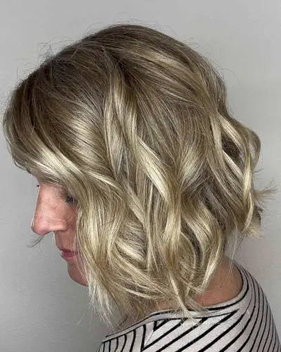 Long Choppy Bob with Beach Waves for Women Over 40