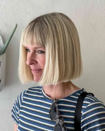 Long Blunt Bob with Full Bangs for Ladies Over 40