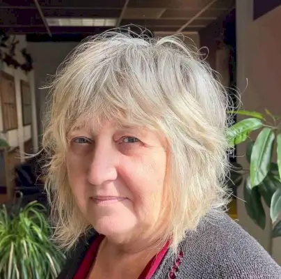White Shaggy Bob with Fringe for Women Over 70 with Fine Hair