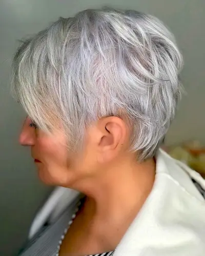 Feathered Pixie on Women Over 50 with Thin Silver Hair