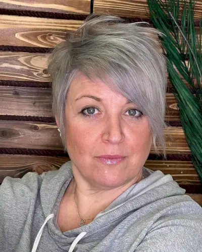 Pixie Cut with Long Bangs for Women Over 50 with Thin Hair