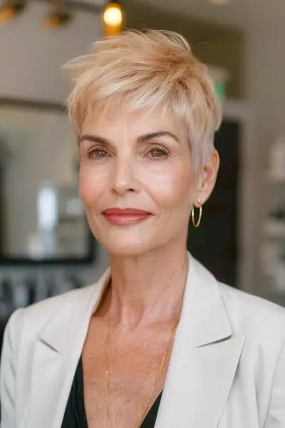 Layered pixie for older women with fine hair