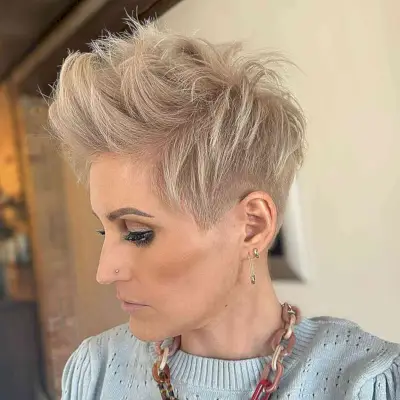 Blonde Pixie with Lots of Texture for Older Women with an edgy style