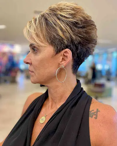 Chic Pixie with Highlights for Older Women with a sexy style and side bangs