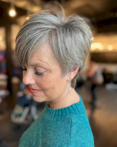 Salt and Pepper Pixie Hairstyle for Ladies 60 and Over