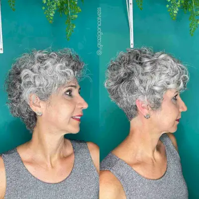 Salt-and-Pepper Curly Long Pixie for 60-Year-Olds