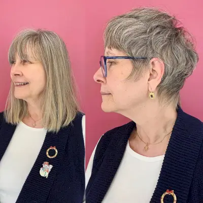 salt and pepper shag haircut over 50 and thin hair