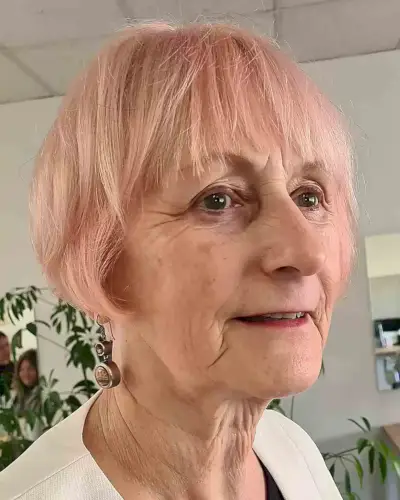 Pink Short Bob with Fringe for Ladies Over Sixty