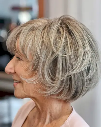 Feathered Bob with Wispy Bangs for Women 60 and Over