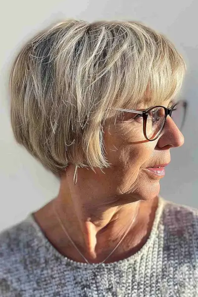 Extra Short French Bob for women over 60 with Glasses