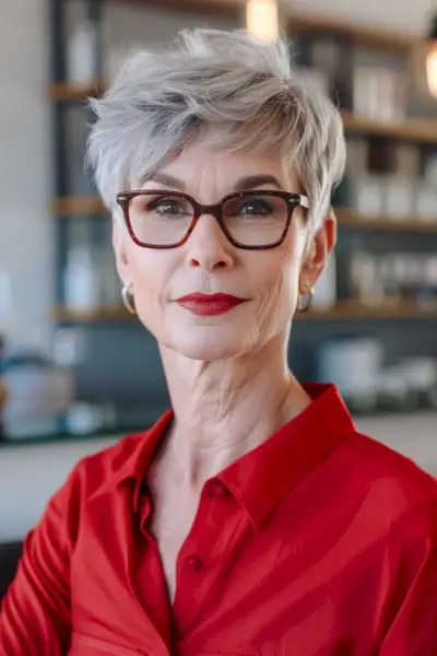Pixie cut for women over 60 with glasses