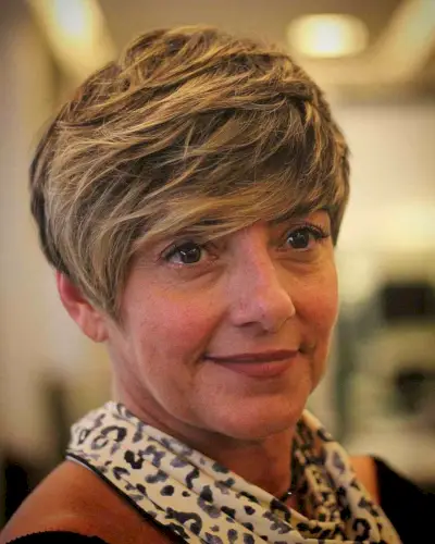 Thick Pixie with Side-Swept Bangs for Ladies 50 and Over