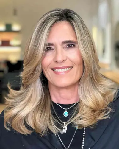 Rooted Side-Parted Thick Hair for 50-Year-Old Ladies