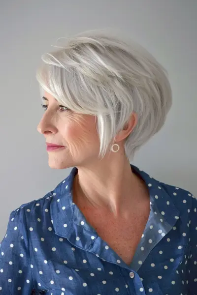 white pixie bob for 50 year old women with thick hair