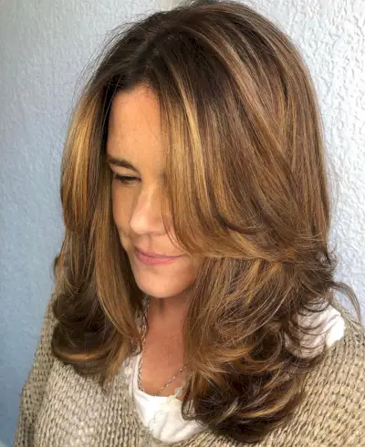 Medium Thick Layers with Bangs for older women