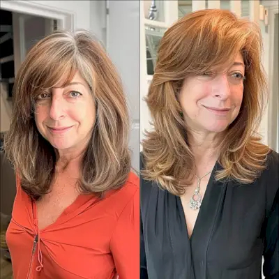 Thick Side Bangs on Thick Hair for 50-Year-Olds