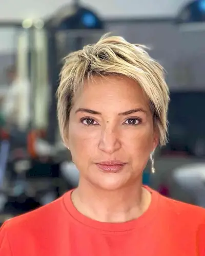 Blonde and Rooted Long Pixie Cut for Women Aged 40 and Over