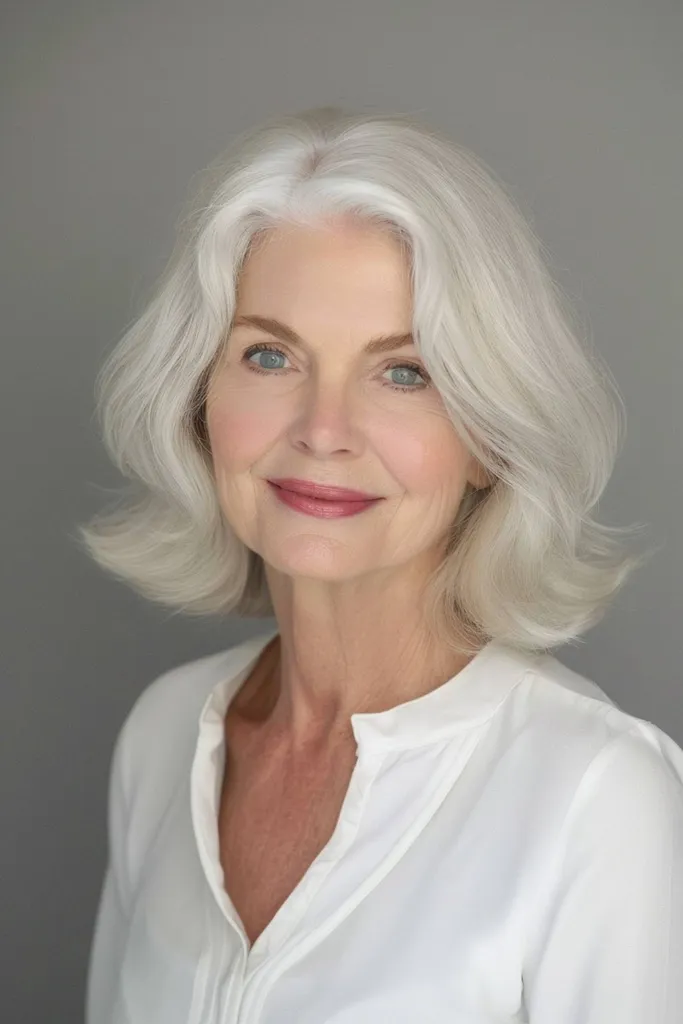 Bob blond platine frais jusqu'aux épaules, adapté aux types de cheveux fins à moyens' title=