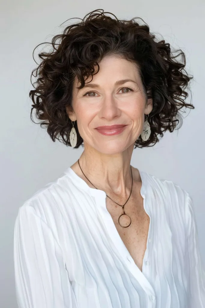 Cheveux bouclés chocolat noir jusqu'au menton, idéaux pour les cheveux naturellement bouclés' title=