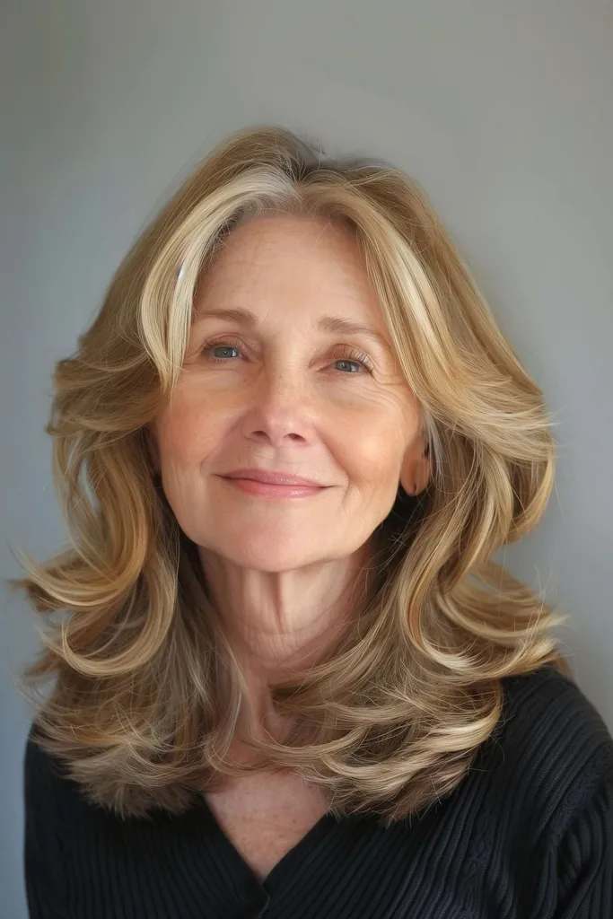 Cheveux superposés blond doré mi-longs adaptés aux types de cheveux moyens à épais' title=