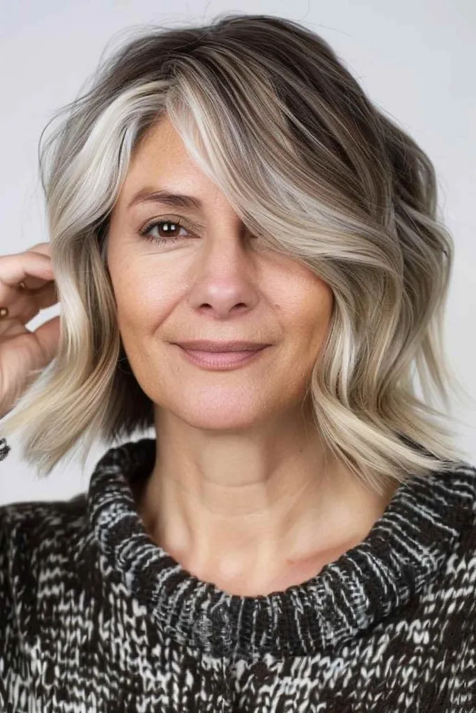 Balayage blond d'été jusqu'aux épaules avec des vagues douces, idéal pour les cheveux fins à moyens' title=