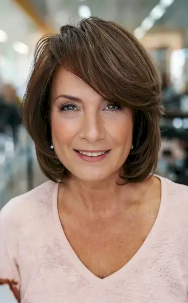 Chocolate Brunette Layers on a Bob Cut for Ladies Aged 50