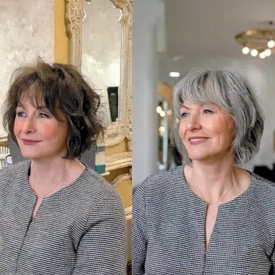 Youthful-Looking Grey Bob with Layers for Ladies Aged 50