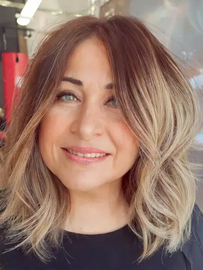 Shoulder-Length Layered Bob with Ombre for 50-Year-Olds