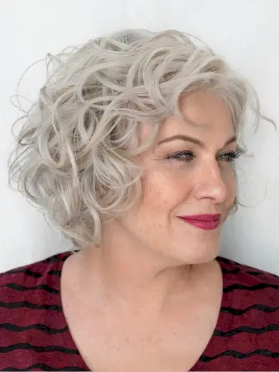 Layered bob for older women with curly hair
