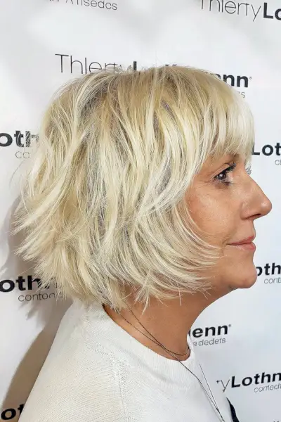Short Layered Messy Bob with Fringe for Women Over 50