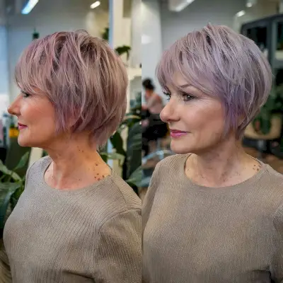 Sleek Layered Bixie Cut with Wispy Bangs on Women Over 50