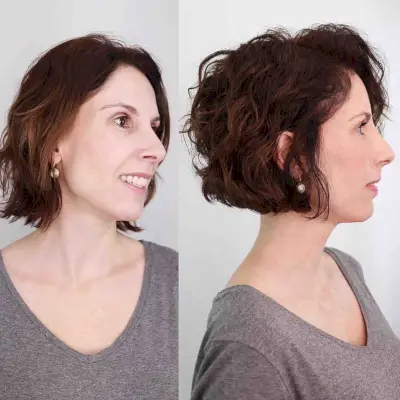 Dark Red Tousled Short Hair for Women Over Forty