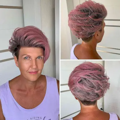Voluminous Side-Swept Pixie with a Shaved Side for an Old Lady