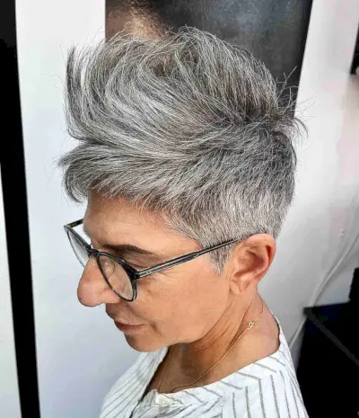 Edgy Pompadour Pixie with Short Bangs for Old Women