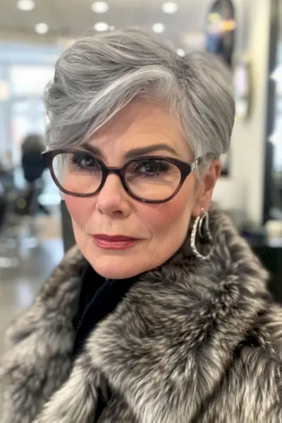 Short Cut with Side Part for Women with Glasses