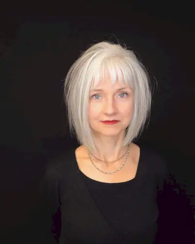 Edgy asymmetrical bob haircut for older ladies
