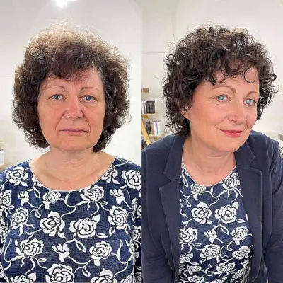 Wispy Curly Fringe on a Curly Bob Hairstyle for Women Aged 50
