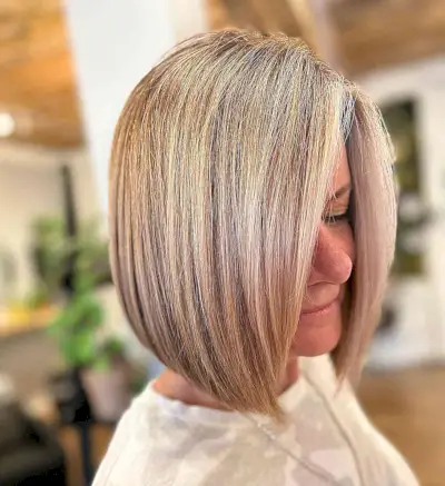 Neck-Grazing Side Part Blonde Balayage Bob for 50-year-old women and older