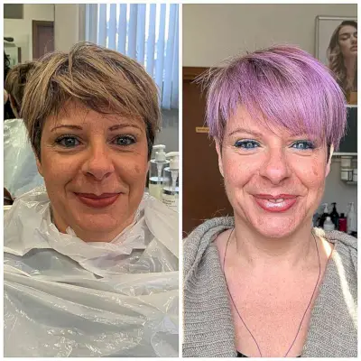 Side-Swept Pixie with Lilac Babylights for Women in their 50s