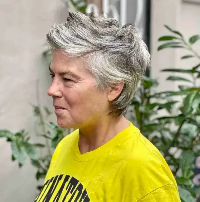 Short Tousled Gray Pixie with Layers for Women Past 50