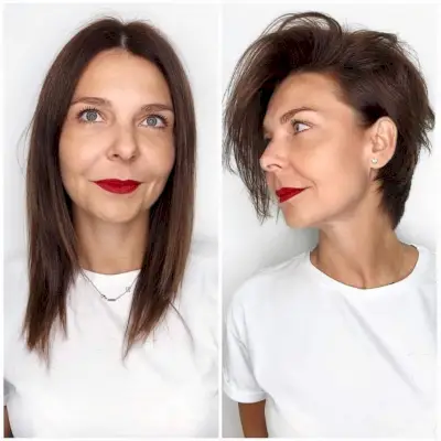 Simple Dark brown lived-in pixie cut for women over 50