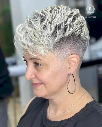 Very Short Pixie with Bleach Blonde Highlights for Ladies Over 50