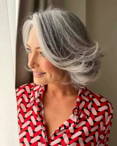 youthful gray bob hairstyle for ladies in their 50s