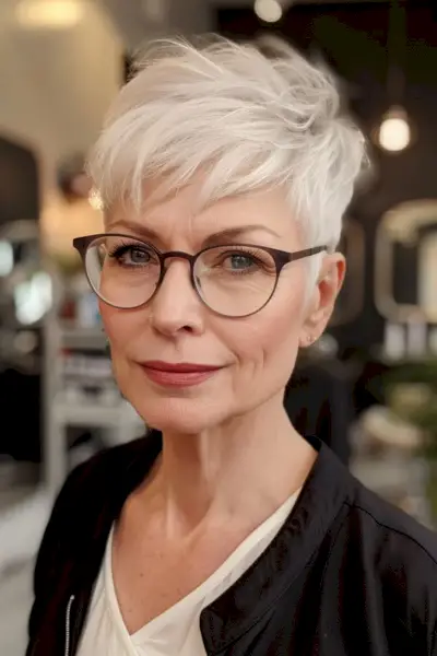 Very short pixie for an old lady with glasses