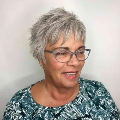 Spiky and Textured Pixie Cut for Old Ladies with Glasses 